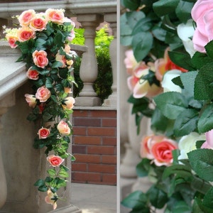 Artificial Silk Rose Garland Flower Vine Wedding Arch Flowers Fake Flower Vine Leaf Garland Plants Home Wedding Decor MGT-0611 image 1