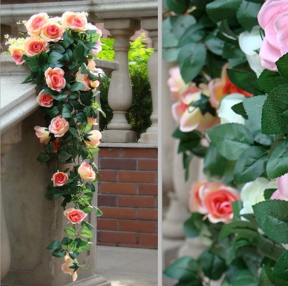 Artificial Flower Rose Leaf Garland Vine 69 Head Wedding Decorative Floral Roses 