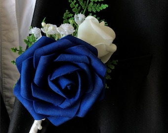 Boutonnière fleur bleu roi pour les mariés garçons d'honneur pères Boutonnière fleur bleu foncé revers pour les pères boutonnière