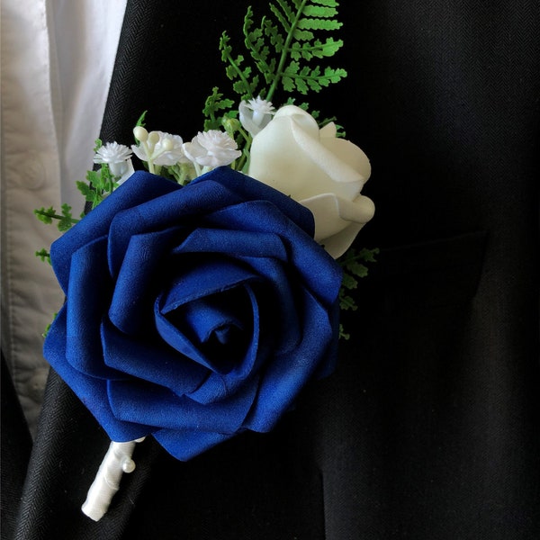 Boutonnière fleur bleu roi pour les mariés garçons d'honneur pères Boutonnière fleur bleu foncé revers pour les pères boutonnière