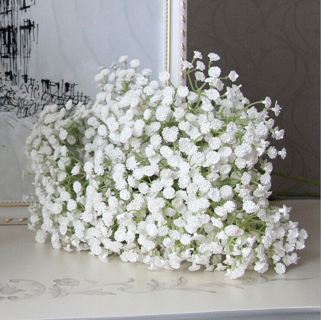  VIERENA 18 Pcs Artificial Babys Breath Flowers Eucalyptus  Bouquet Fake Gypsophila Faux Greenery Real Touch Flowers Bulk Centerpiece  Table Decorations for DIY Wedding Party Home Decor (White) : Home & Kitchen