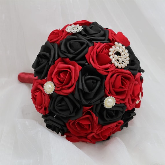 Aanleg hart Wees tevreden Donker rood zwart rose bruidsboeket broche boeket voor - Etsy België