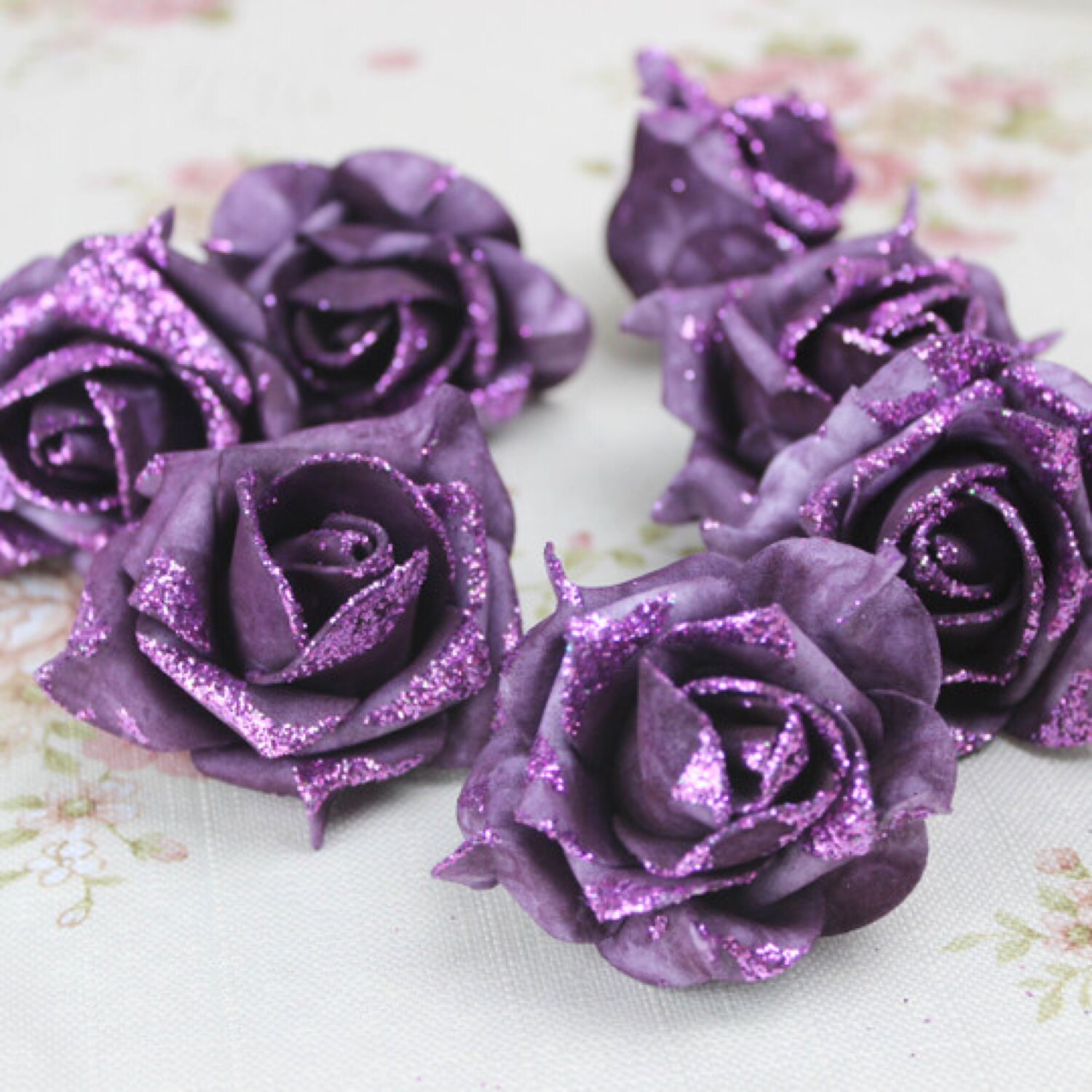 100pcs Purple Foam Flower Heads Glitter Rose Heads For DIY Etsy