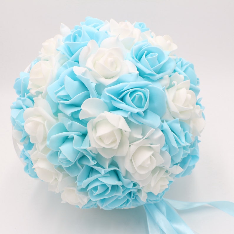 Baby Blue and White Rose Flower Ball Light Blue Kissing Ball Etsy
