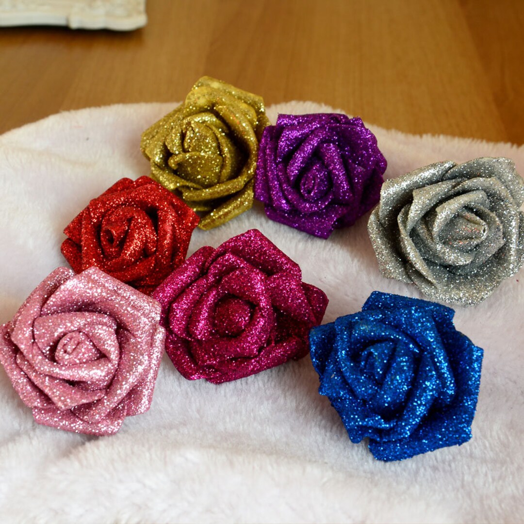 Glitter Flowers Foam Rose Heads Glitter Wedding Flowers 100 Heads for