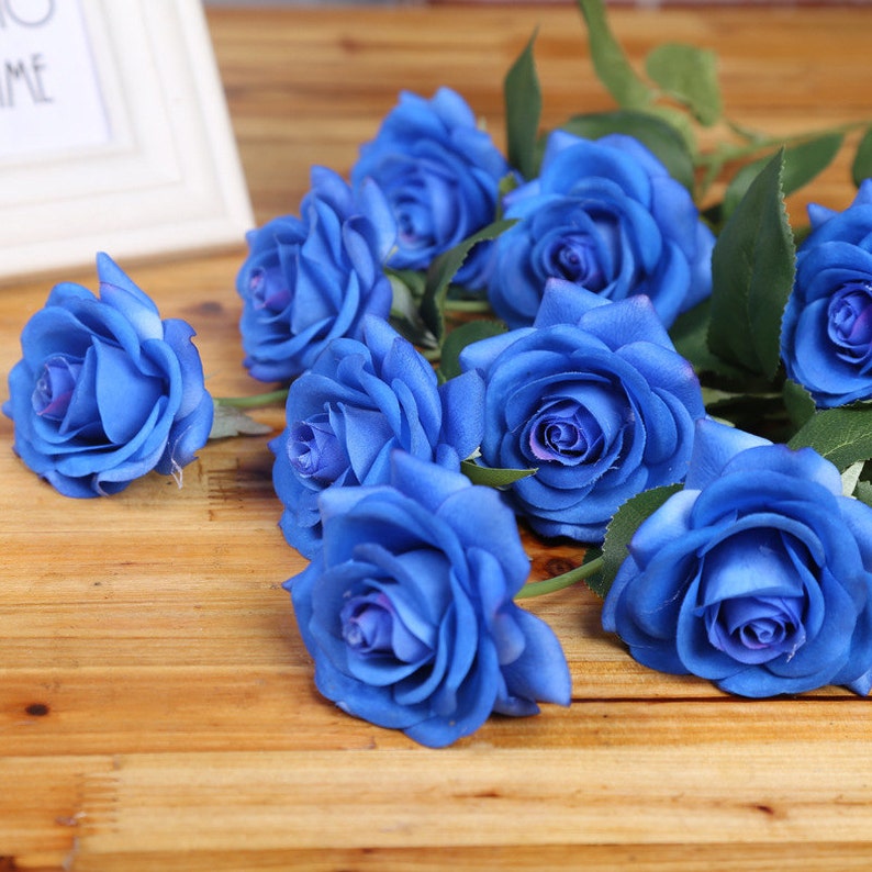 Real Touch Roses Royal Blue Latex Silk Flower 10 Stems For | Etsy