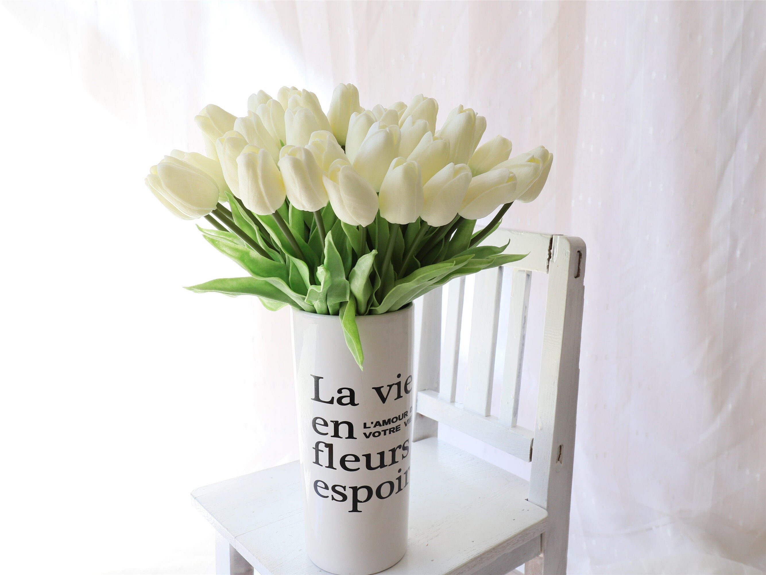 Real Touch Tulips Ivory Cream White Tulips Flowers for DIY Wedding Bridal  Bridesmaids Bouquet Table Centerpieces MW01502 