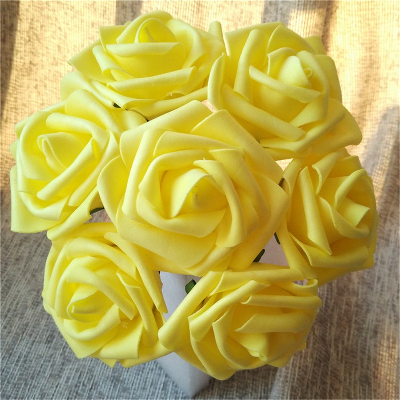 Bright Yellow Faux Flowers / 2 Bouquets Artificial Decor Fake Home