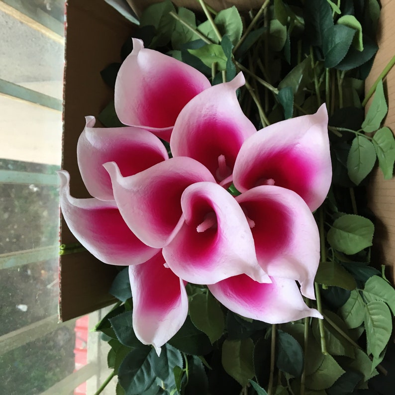 PU Calla Lily Bouquet Picasso Fuschia Calla Lilies Dark Pink Bridal Bouquet Faux Calla Lilies For Wedding Arrangement Flowers MTL-FLN032
