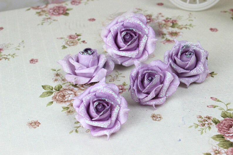 100pcs Purple Foam Flower Heads Glitter Rose Heads For DIY Etsy