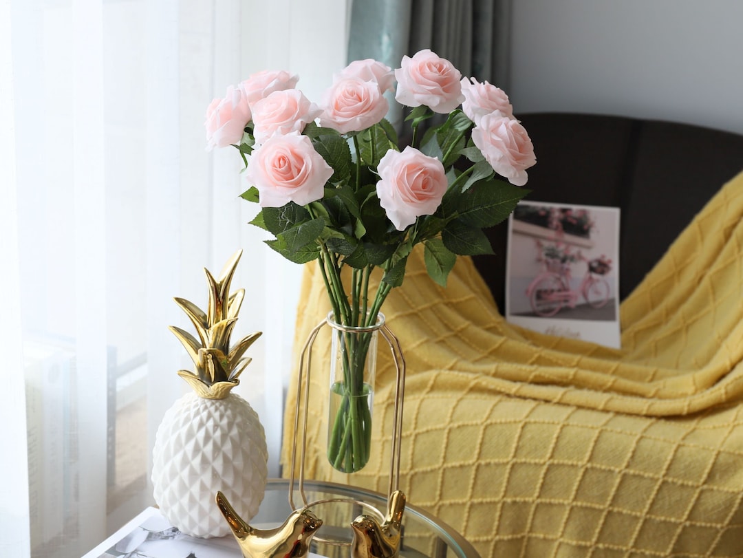 Blush Wedding Flowers Silk Latex Roses Artificial Flowers for Home