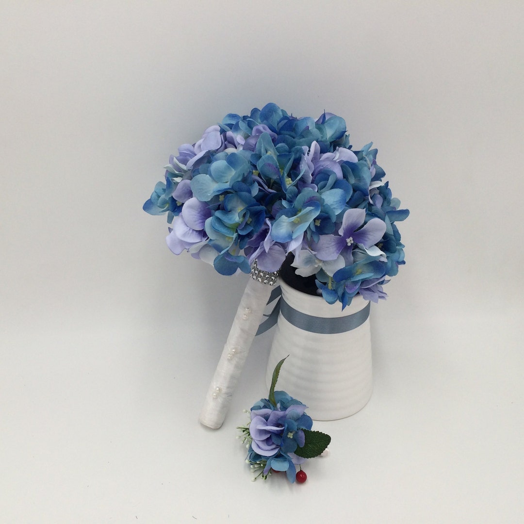 Bridal Bouquet Silk Flower Cheap Bouquet Blue Hydrangea Etsy