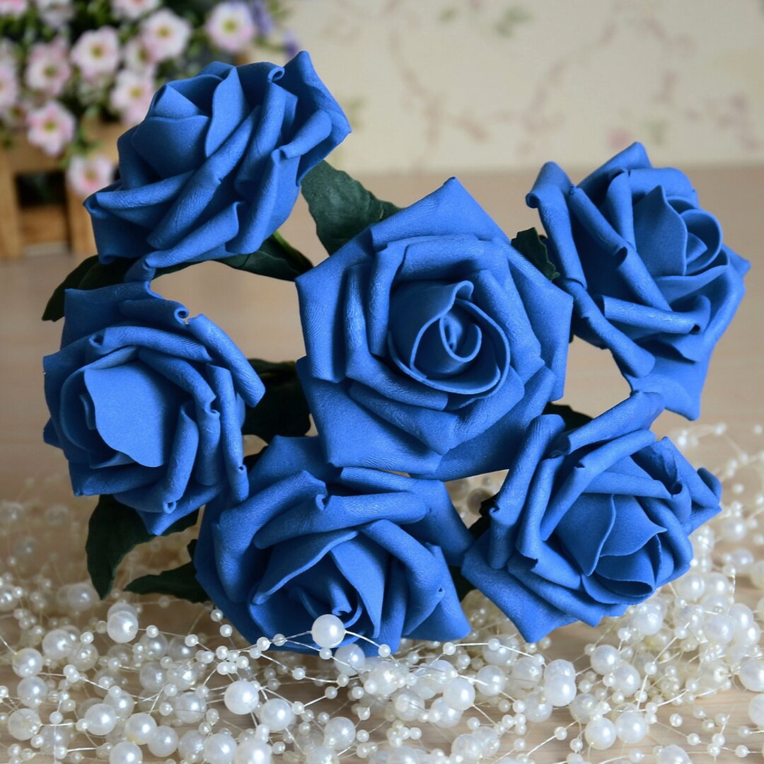 Blue Roses Wedding Flowers Royal Blue Artificial Flowers Foam Etsy