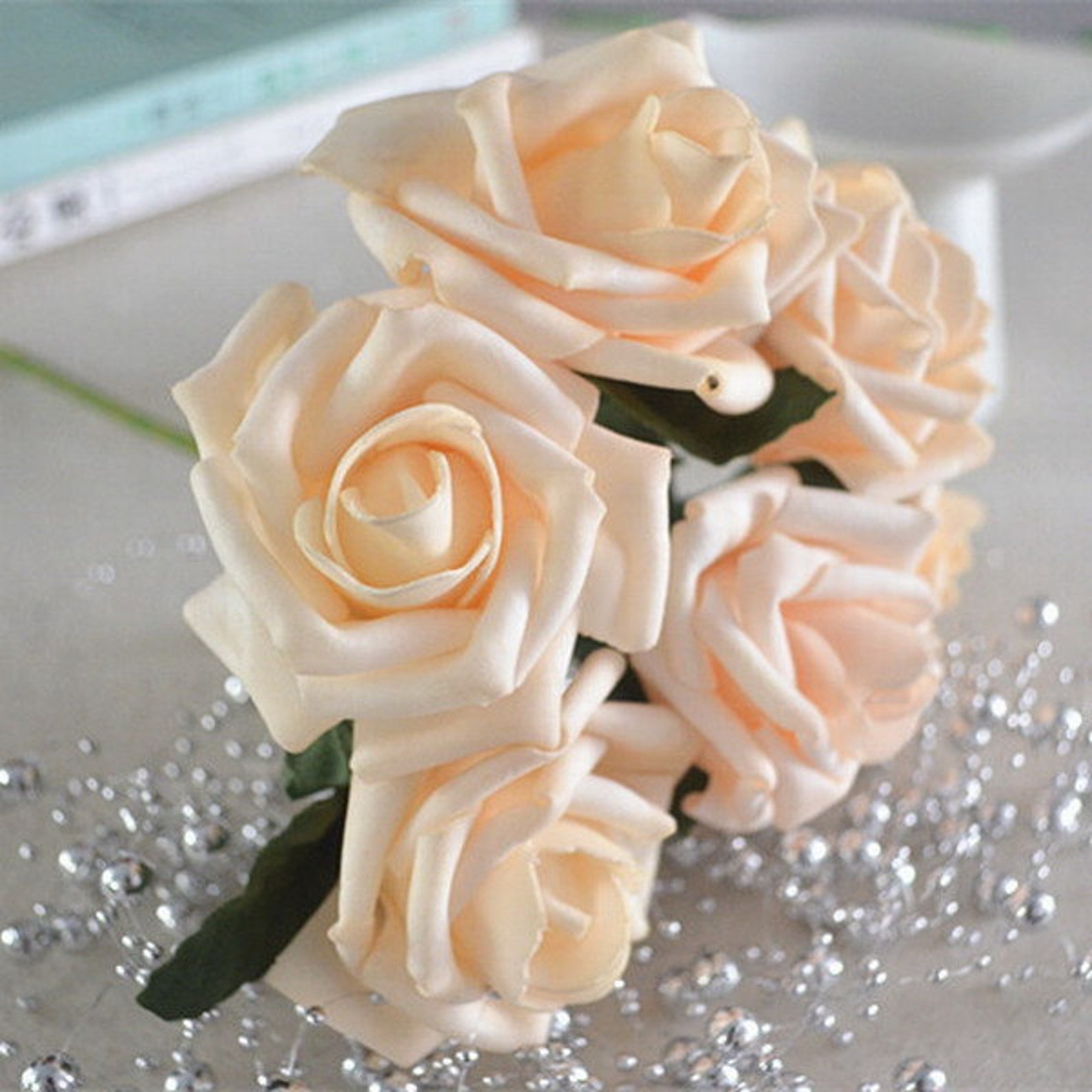 Light Champagne Flowers Roses Artificial Wedding Flowers Etsy