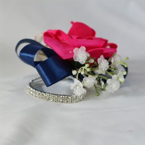 Hot Pink and Navy Blue Wedding Bouquet Crystal Brooch Bridal Flowers ...
