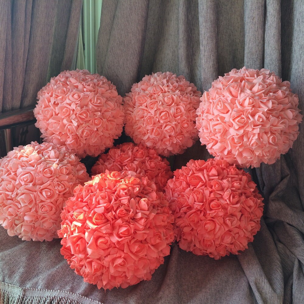 Peach Kissing Balls Foam Roses Flower Balls 11 Etsy