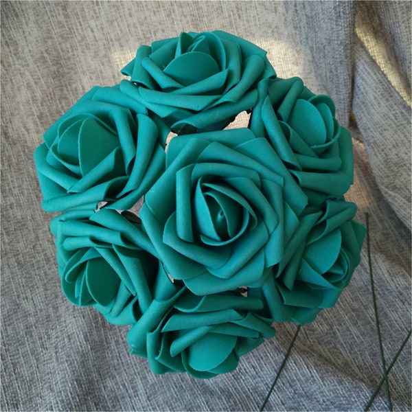 Blaugrüne Hochzeitsblumen, künstliche Schaumrosen, Großhandel für Hochzeitsblumen, türkisfarbene Blumen, 100 Stück für den Brautstrauß, Empfang, LNPE007
