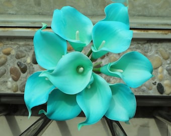 Pool Blue Calla Lily Bouquet Wedding Decorative Flowers Real Touch Mini Calla Lilies Bouquet 10 Stems Artificial Flower Bouquet MTL-FLN022