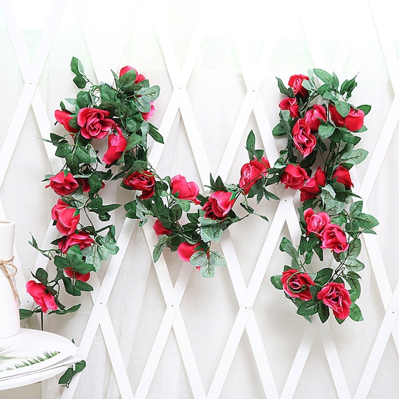 Romantic Rose Vine, Artificial Garland Hanging Fake Rose Ivy Silk