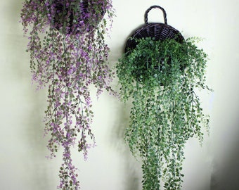 Fake Plants Purple Green Artificial Hanging Plant 110cm for Indoor Outdoor Hanging Basket Leaf Vine Garland Home Wedding Decor CJX-0118