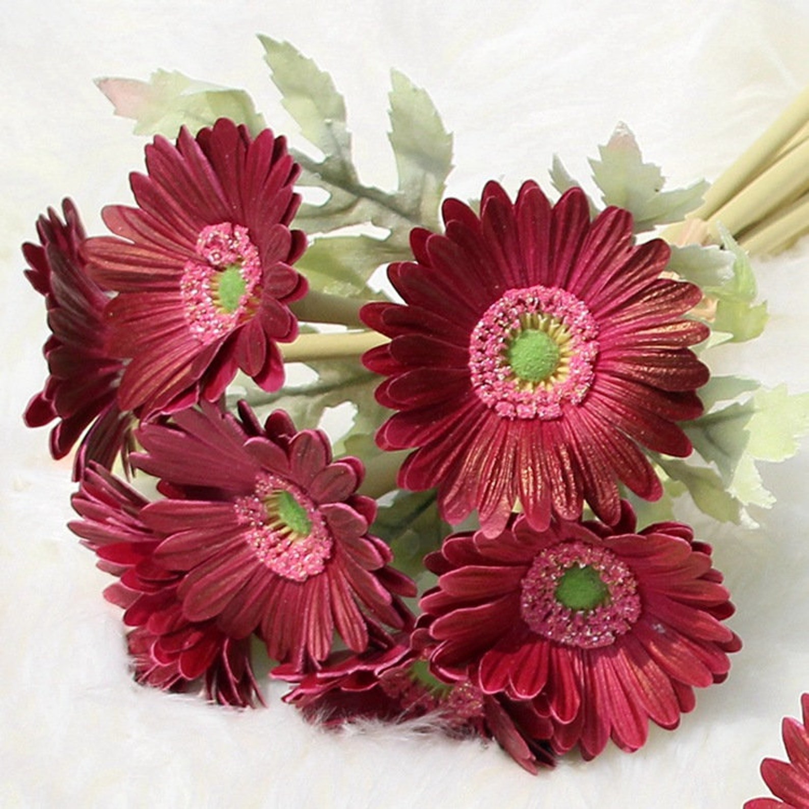 Burgundy Artificial Flower Bouquet Red Gerbera Daisy Etsy