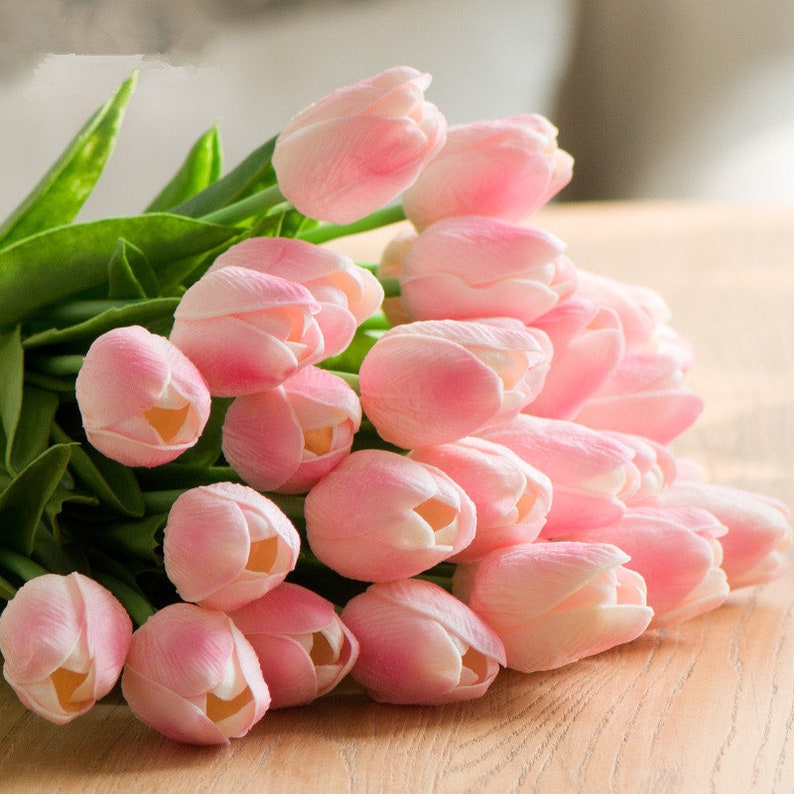 Light Pink Tulips Bouquet Real Touch Flowers Tulip 30 Flowers Etsy