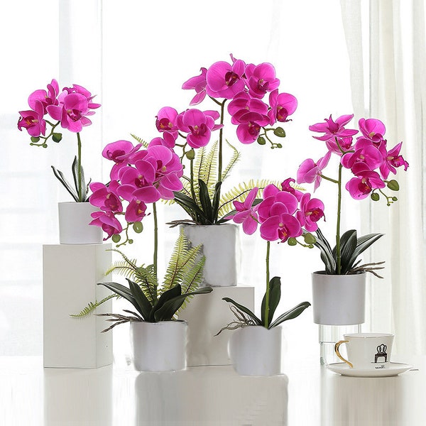 Arrangement floral d’orchidée violette, centres de table d’orchidées en pot, arrangement floral artificiel, fausse orchidée violette pour les décorations de maison BF19W