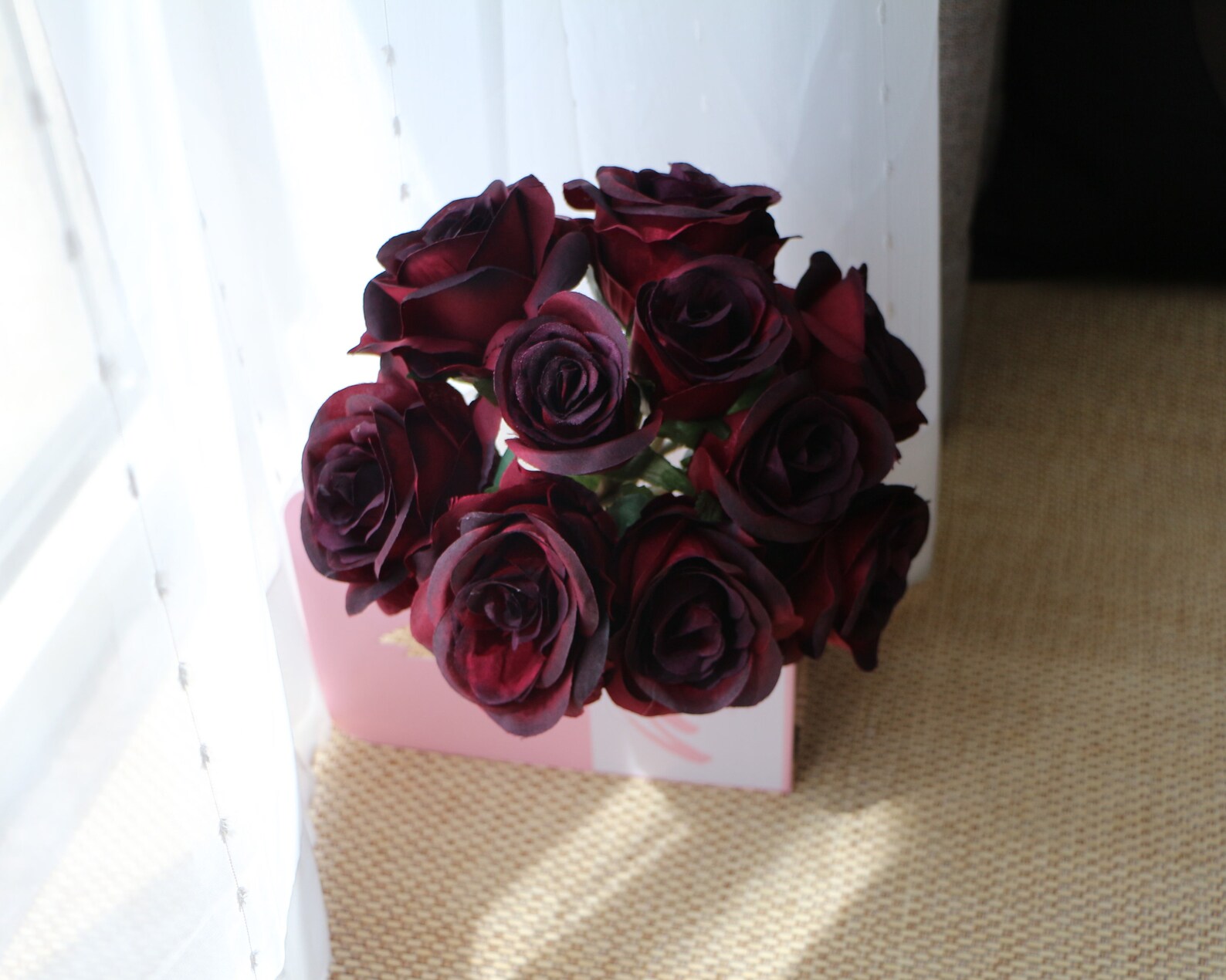 Burgundy Flower Bouquet Silk Rose Flower Dark Red Bouquet Etsy