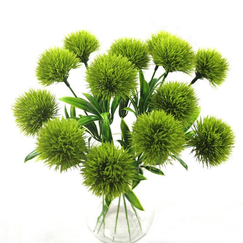 Green Alliums Fake Flowers Pompon Mum Artificial Green Flowers Etsy