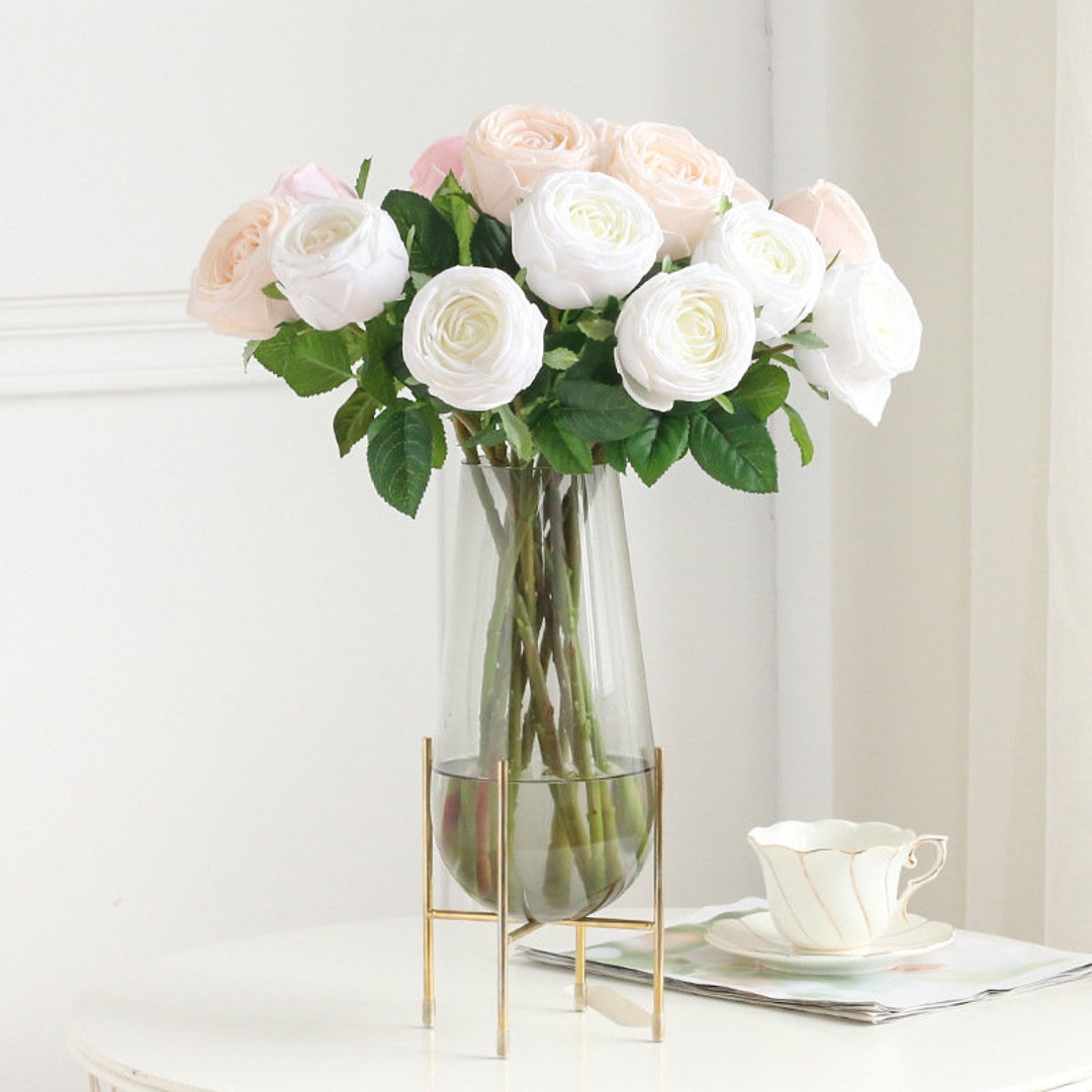 Fake Cabbage Roses Artificial Flower Arrangement Latex Real Etsy