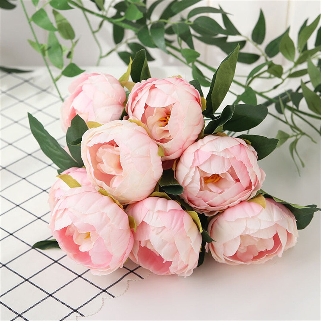 Silk Peony Bouquet Artificial Flowers Peony Bouquets 10 Heads, Cream Bouquet, Pink Bouquet ...
