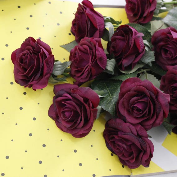 Plum Wedding Flowers Purple Bridal Bouquet Real Touch Roses 10 Etsy