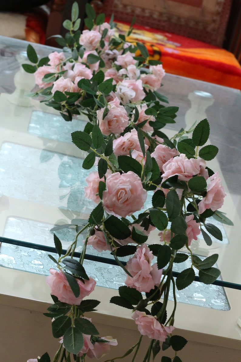 Künstliche Blumengirlande, weiße Rose, hängende Blumengirlande, 180 cm, Blattgirlande, künstliche Ranke, realistische Weinpflanzengirlande für Heimdekoration, MGT-021 Bild 10
