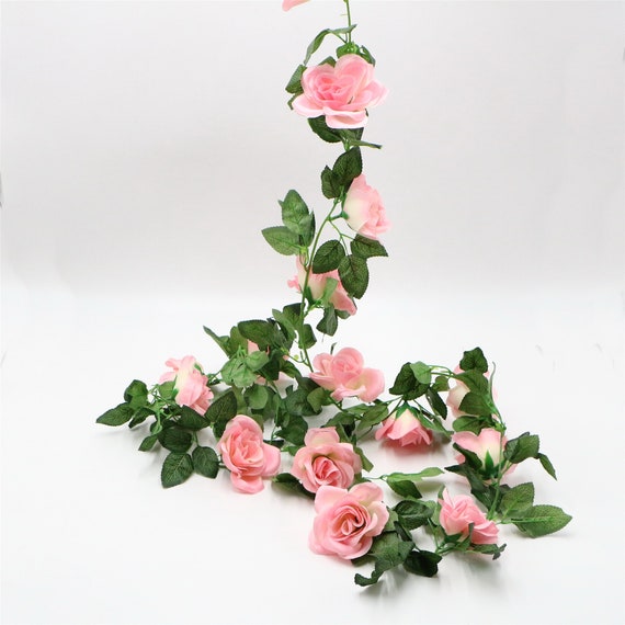 Romantic Rose Vine, Artificial Garland Hanging Fake Rose Ivy Silk Flowers  Greenery Plants for Wedding Backdrop Party Office Wall Home Decor 