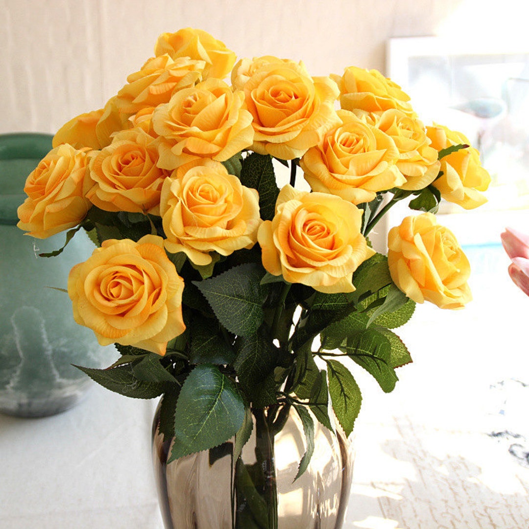 Real Touch Roses Yellow Flowers 20 Stems Wedding Flowers for Etsy