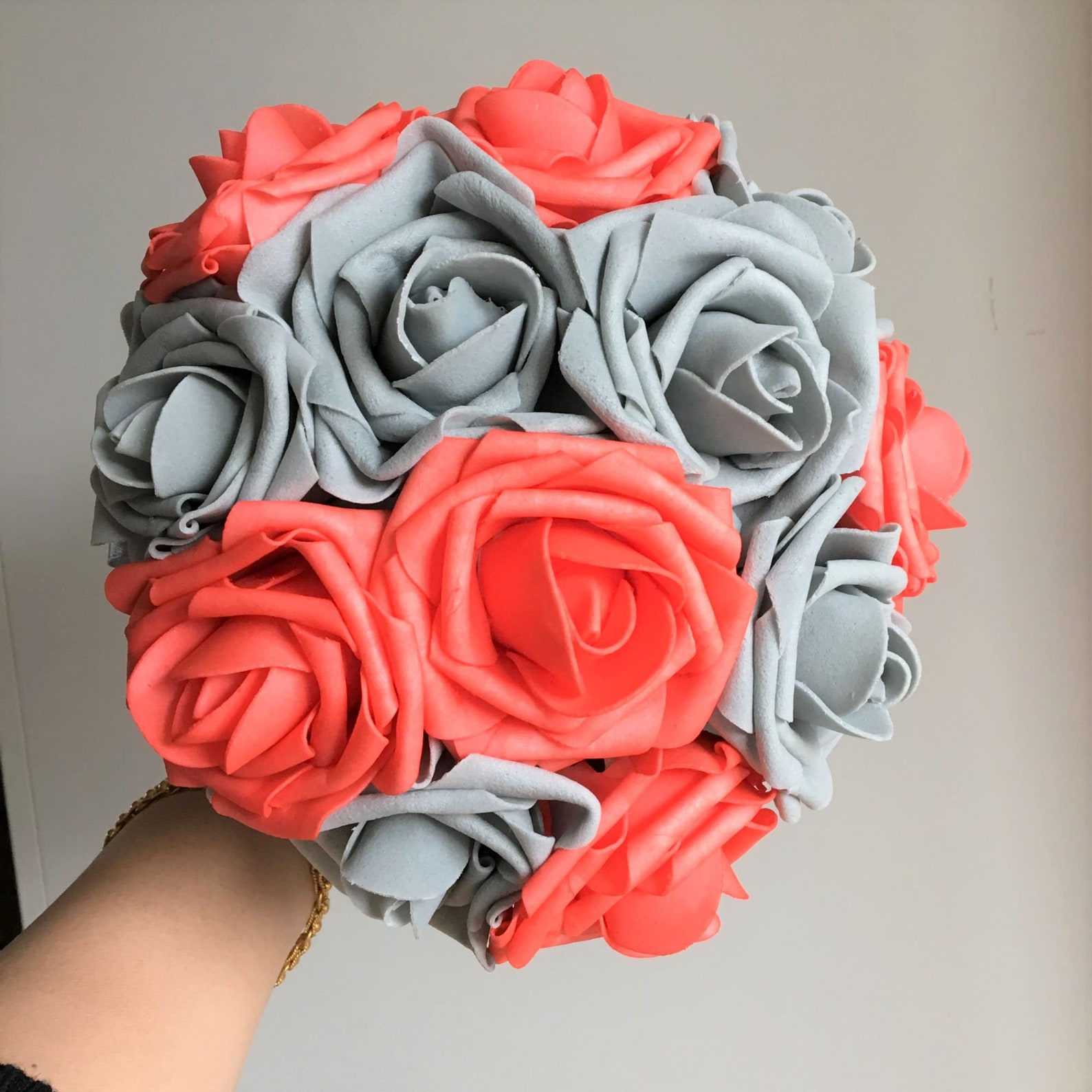 Gray Coral Rose Bouquet for Bridal Bridesmaids Flowers Coral - Etsy