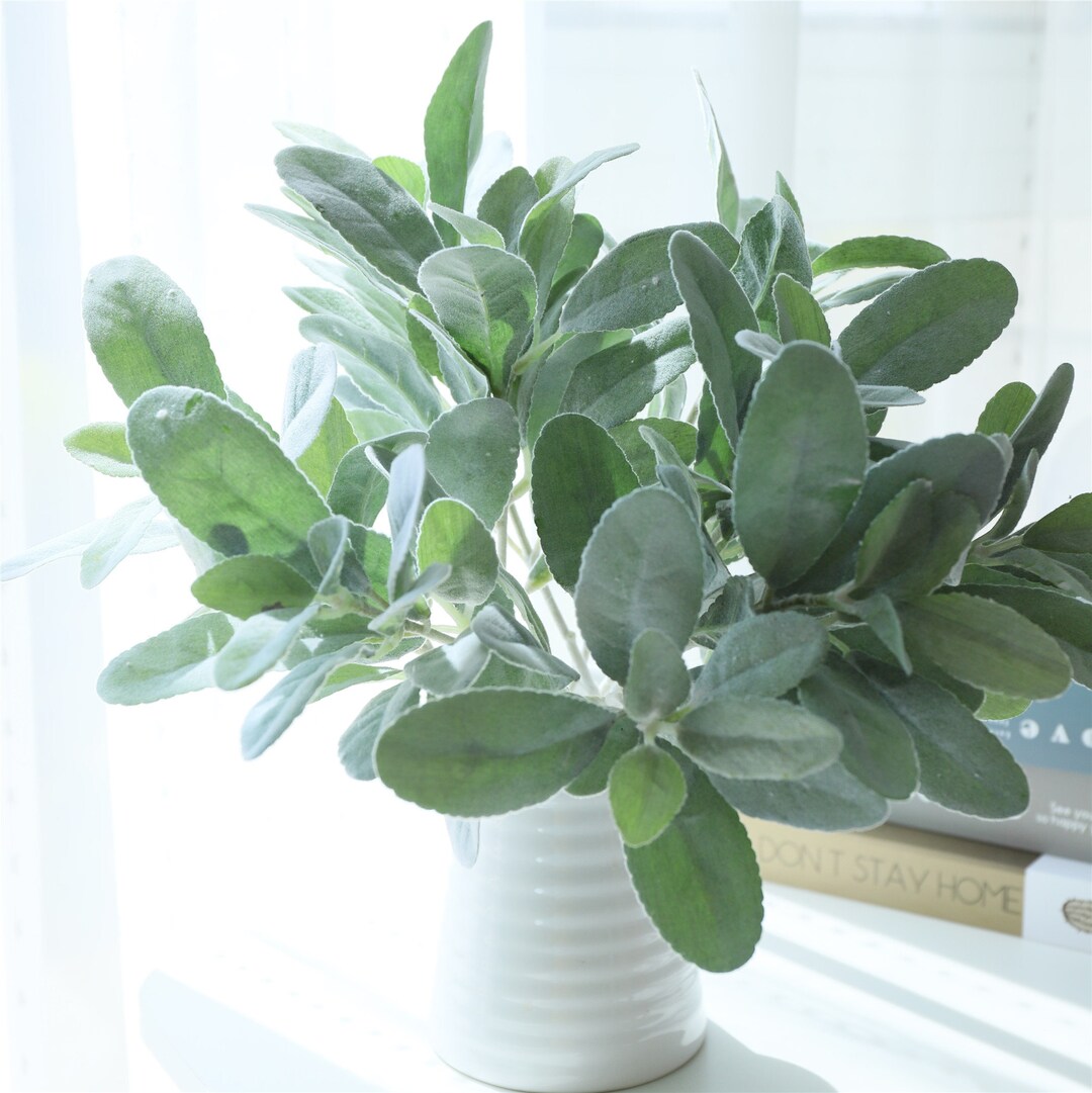 Artificial Lambs Ear Dusty Miller Flocked Leaf Floral Arrangement