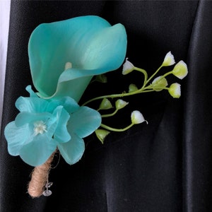 Groom Boutonniere Pool Blue Calla Lily For Groomsmen Flower Buttonhole Pin Groom Lapel Flowers Rustic Wedding XH23