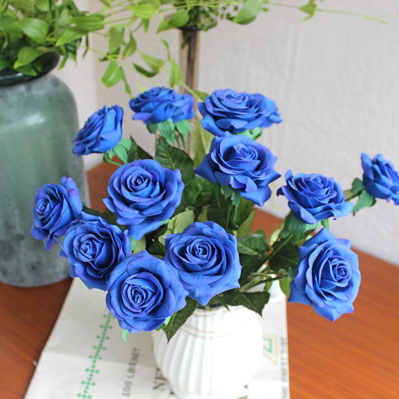 Real Touch Blue Roses Single Silk Royal Blue Flower 20 Stems Etsy