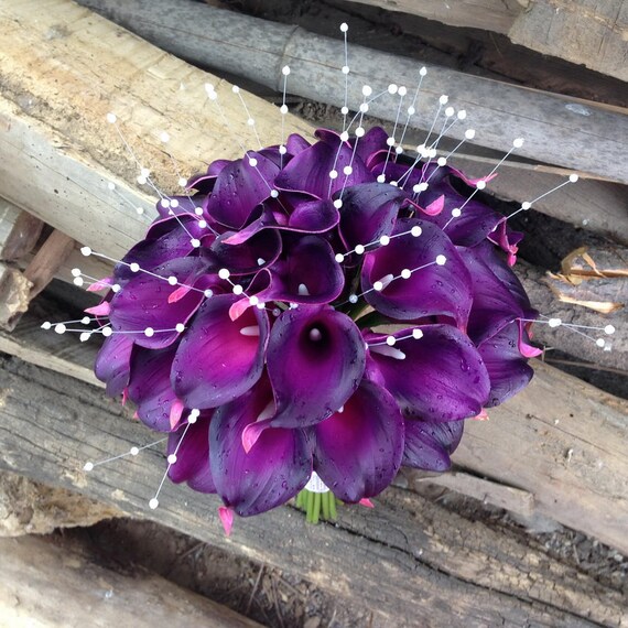 Wedding Supplies Eggplant Purple Calla Lily Real Touch Silk Wedding Flowers Bridal Bouquets