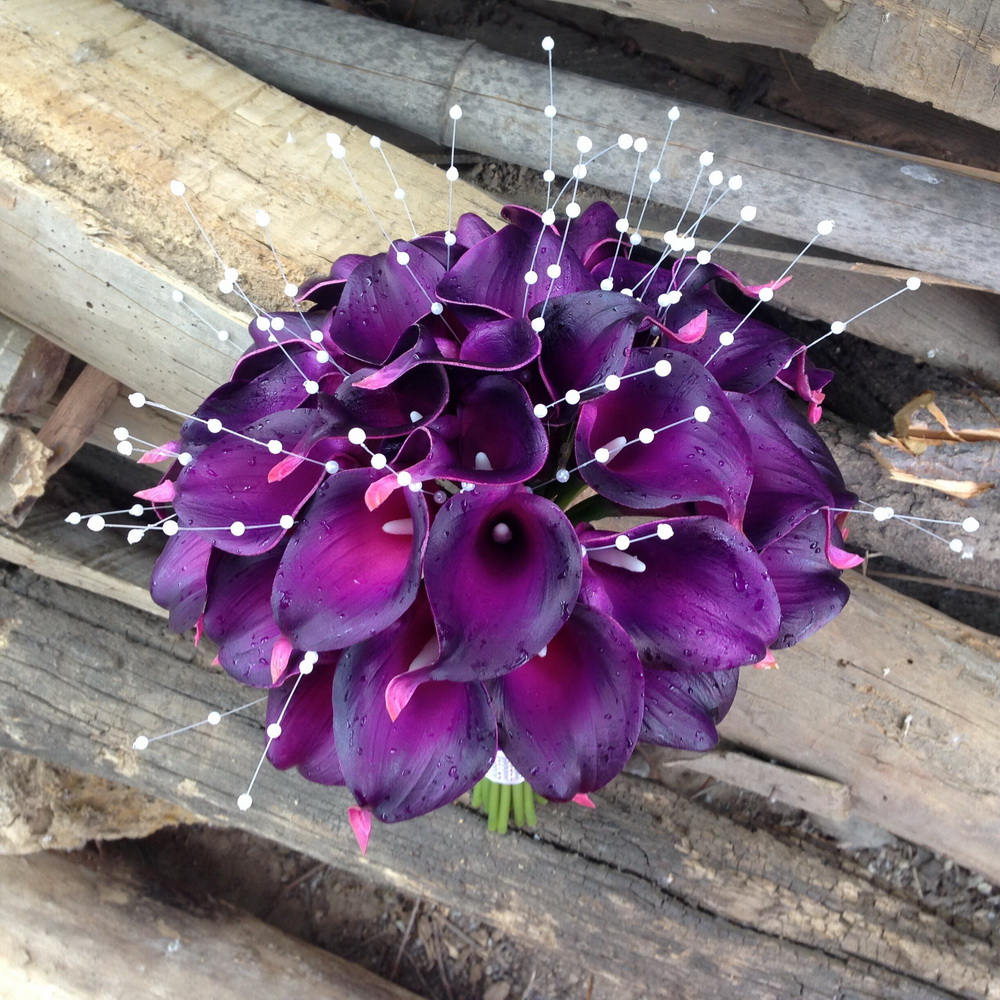 Bridal Bouquet Eggplant Purple Calla Lilies Bouquet Real Touch Etsy