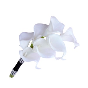White Calla Lilly Bouquet White Bridal Bouquet Bridesmaids Bouquet White Call Lily Boutonniere PU Real Touch Calla Lilies Bouquets DJ-77 Linear BR Bouquet