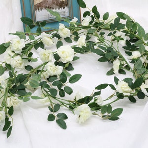 Fake Flower Garland White Rose Hanging Flower Garland 180cm Leaf Garland Fake Vine Realistic Vine Plant Garland for Home Decoration MGT-021 image 7