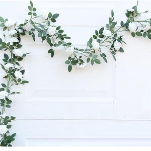 Fake Flower Garland White Rose Hanging Flower Garland 180cm Leaf Garland Fake Vine Realistic Vine Plant Garland for Home Decoration MGT-021 image 1