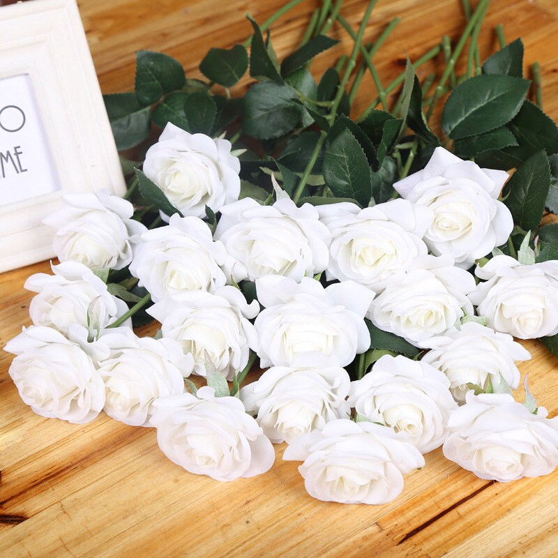 White Roses Real Touch Silk Latex Flowers 10 Stems for Cream Etsy