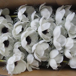 Real Touch White Anemones Flowers PU Artificial Anemones Wedding Flowers For Bouquet Table Centerpieces Natural PU Flowers image 4