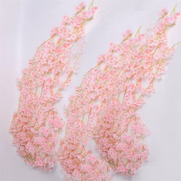Artificial Cherry Vine, Silk Cherry Blossom Garland, Pink, Champagne, for Wedding Arch Photo Backdrops Table Runner Centerpiece TD-023