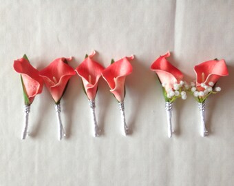 Grooms Coral Boutonnière Calla Lily Wedding Boutonnière For Groomsmen Latex Calla Lily Fake Flower Boutonnière Corsages Groom Flowers XH-A05