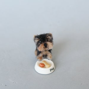 Yorkshire terrier needle felted dog, dollhouse miniatures 1 Inch-1:12 scale Ooak Wool sculpture-Collectible artist animals yourkie image 1