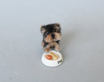 Yorkshire terrier needle felted dog, dollhouse miniatures - 1 Inch-1:12 scale -Ooak- Wool sculpture-Collectible artist animals- yourkie